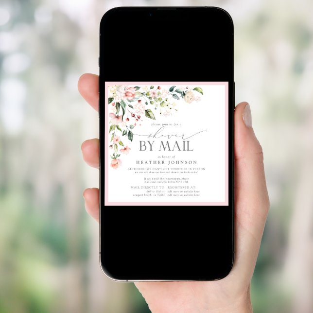 Elegant Pink Floral Bridal Script Shower By Mail Invitation (Front Digital)