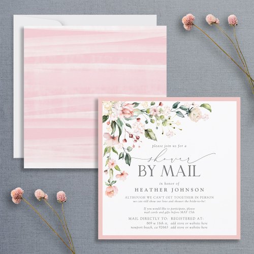 Elegant Pink Floral Bridal Script Shower By Mail Invitation