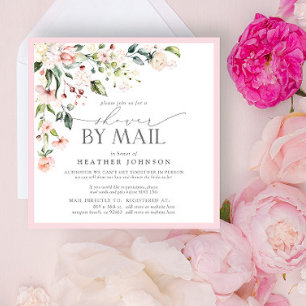 Elegant Pink Floral Bridal Script Shower By Mail Invitation