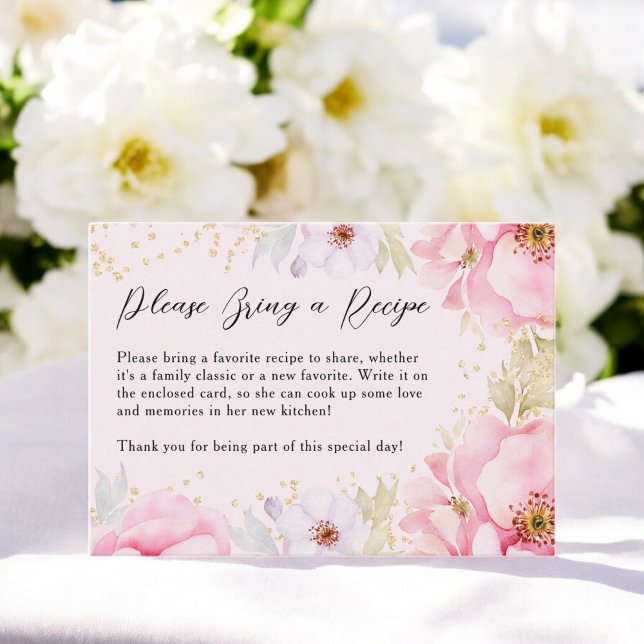 Elegant Pink Floral Bridal shower bring a Recipe  Enclosure Card (Elegant Pink Floral Bridal shower bring a Recipe Enclosure Card)
