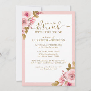 Elegant Pink Floral Bridal Shower Brunch Invitation