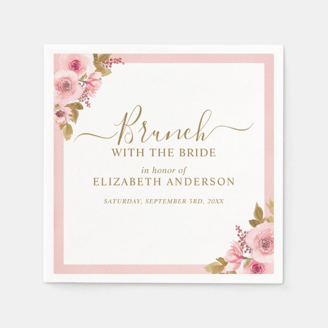 Elegant Pink Floral Bridal Shower Brunch Napkins (Front)