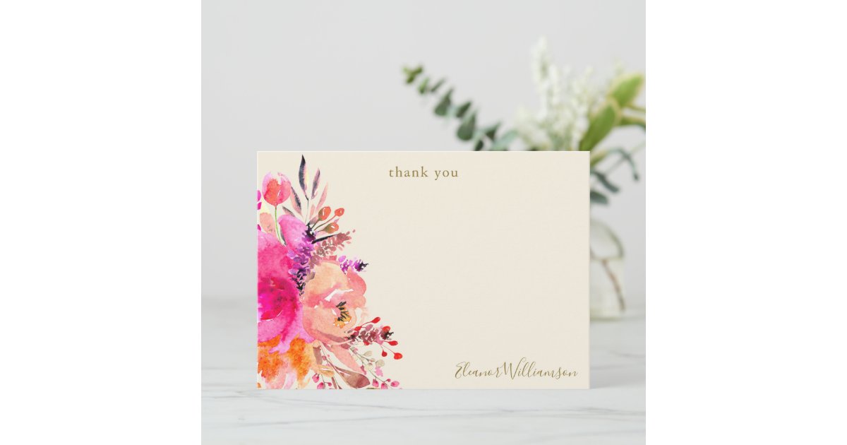 Elegant Pink Floral Bridal Shower Custom Thank You Card | Zazzle