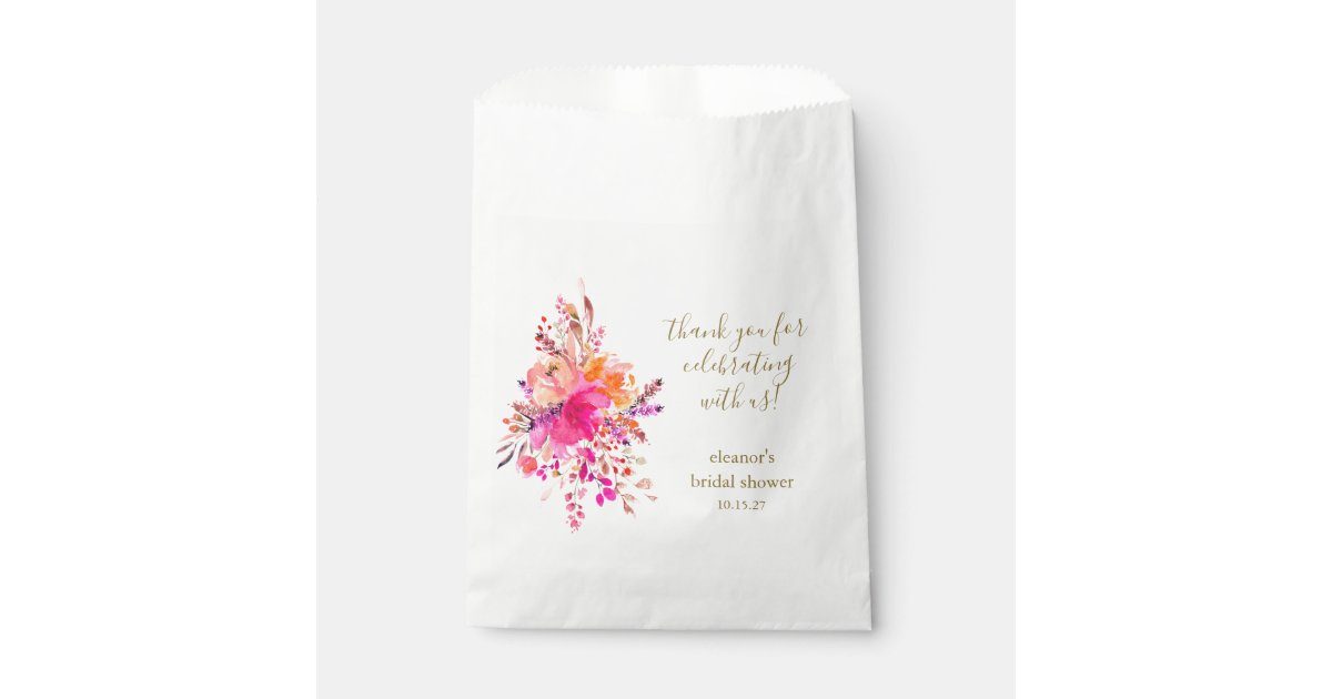 Elegant Pink Floral Bridal Shower Custom Thank You Favor Bag | Zazzle