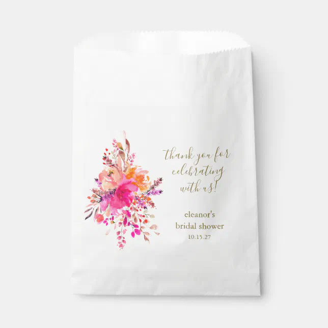 Elegant Pink Floral Bridal Shower Custom Thank You Favor Bag | Zazzle