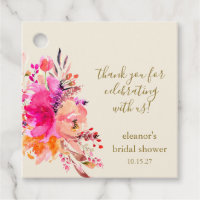 Elegant Pink Floral Bridal Shower Custom Thank You