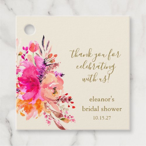 Elegant Pink Floral Bridal Shower Custom Thank You Favor Tags