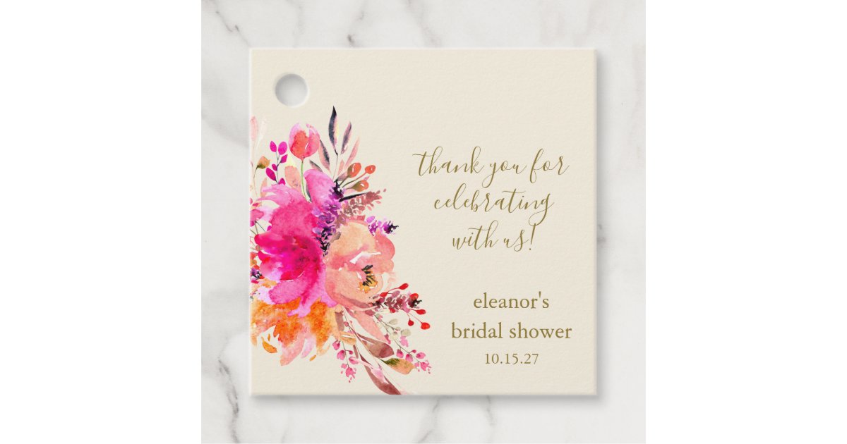 Elegant Pink Floral Bridal Shower Custom Thank You Favor Tags | Zazzle