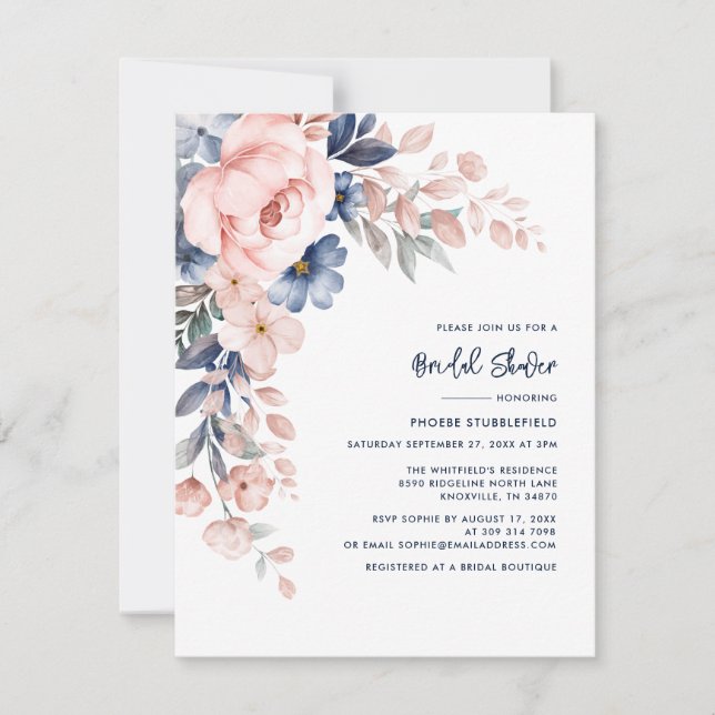 Elegant Pink Floral Bridal Shower Invitation (Front)