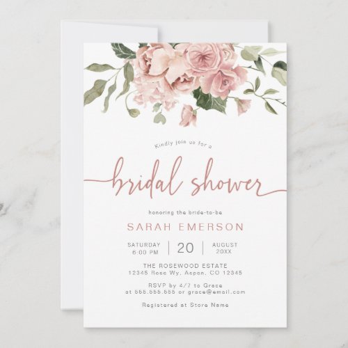 Elegant Pink Floral Bridal Shower Invitation