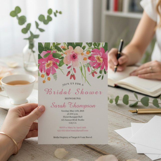 Elegant Pink Floral Bridal Shower Invitation (Creator Uploaded)