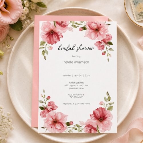 Elegant Pink Floral Bridal Shower  Invitation