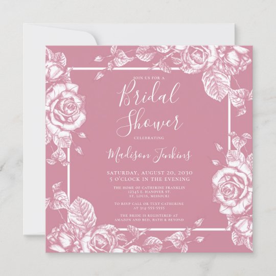 Elegant Pink Floral Bridal Shower Invitation 9770