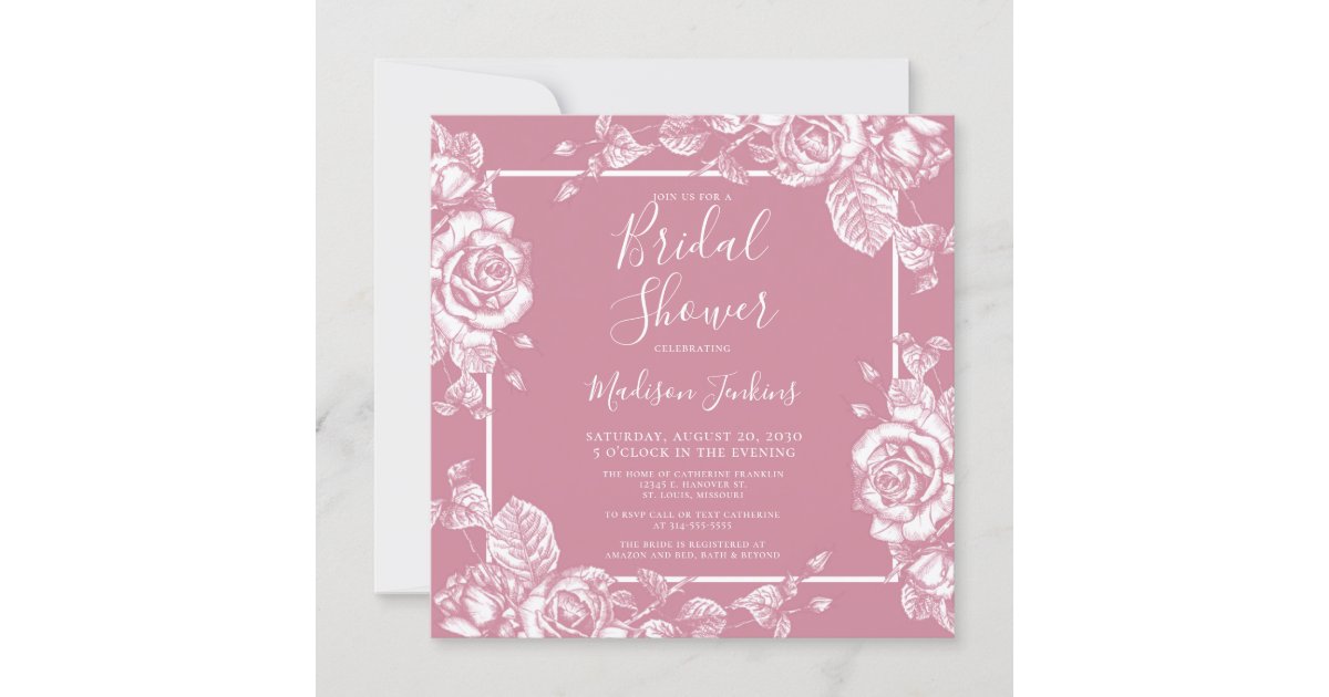 Elegant Pink Floral Bridal Shower Invitation 