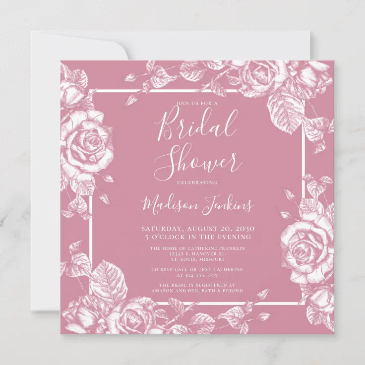 Elegant Pink Floral Bridal Shower Invitation | Zazzle