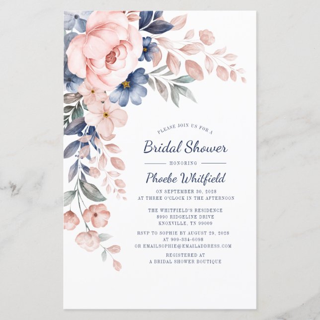 Elegant Pink Floral Bridal Shower Invitation (Front)
