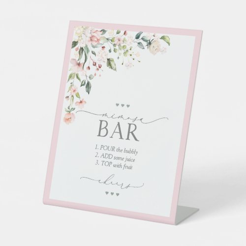 Elegant Pink Floral Bridal Shower Mimosa Bar Pedestal Sign