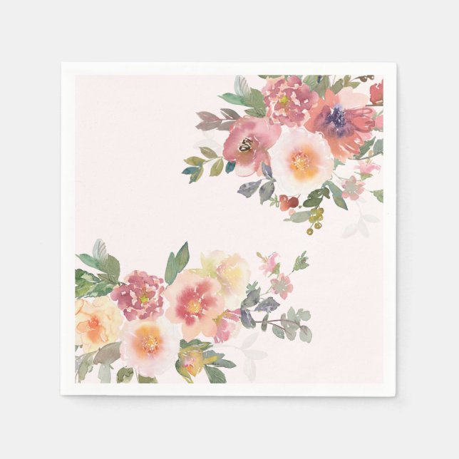 Elegant Pink Floral Bridal Shower Napkins (Front)
