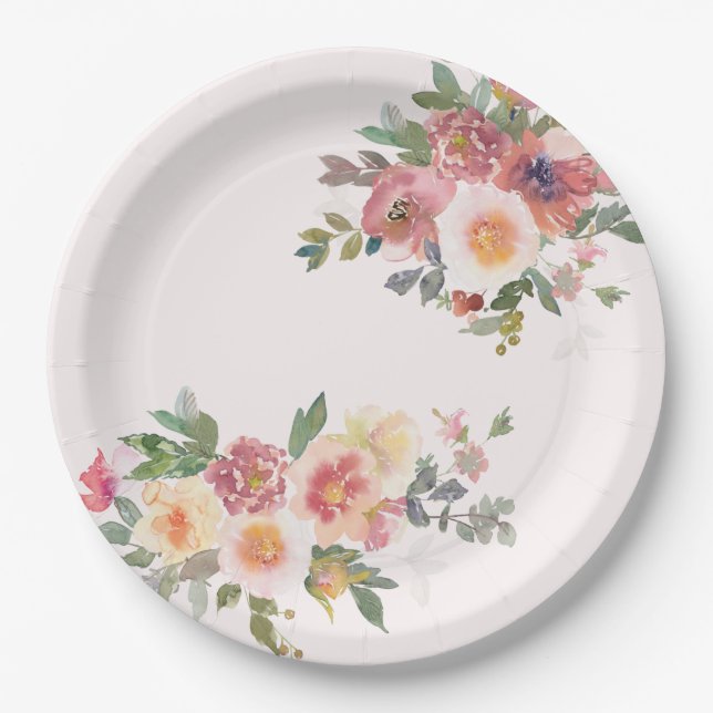 Elegant Pink Floral Bridal Shower Paper Plates (Front)