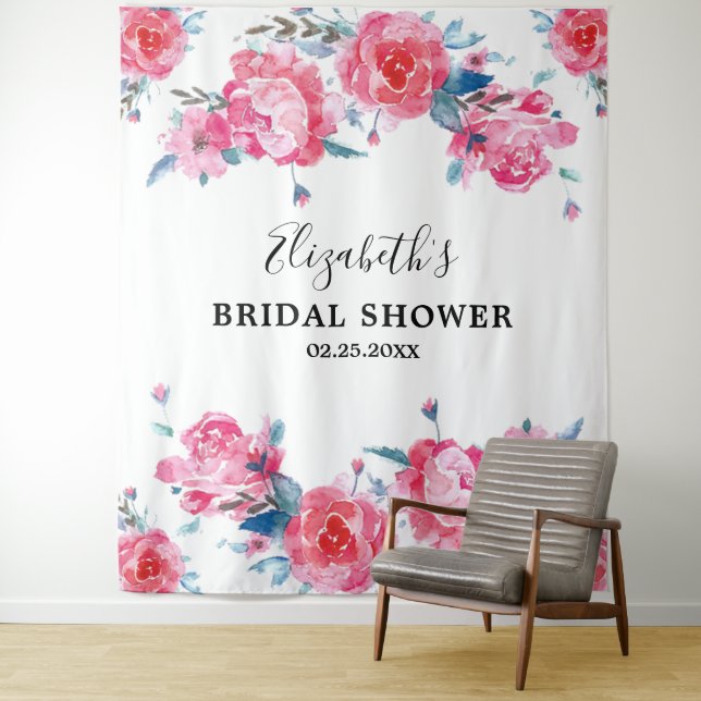 Elegant Pink Floral Bridal Shower Photo Backdrop (In Situ)