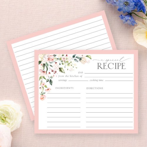 Elegant Pink Floral Bridal Shower Recipe Card