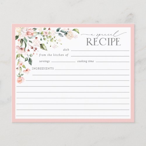 Elegant Pink Floral Bridal Shower Recipe Card v2