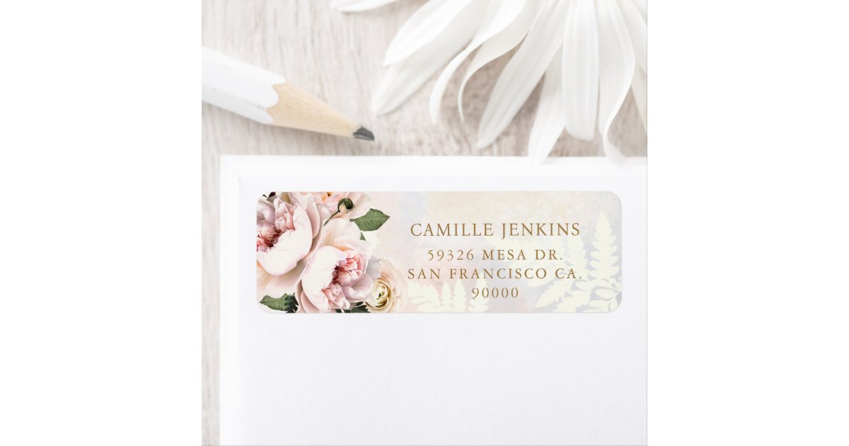 Elegant Pink Floral Bridal Shower Return Address Label | Zazzle