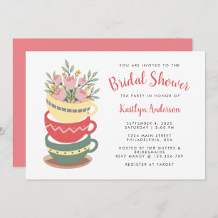 Elegant Pink Floral Bridal Shower Tea Party Invitation