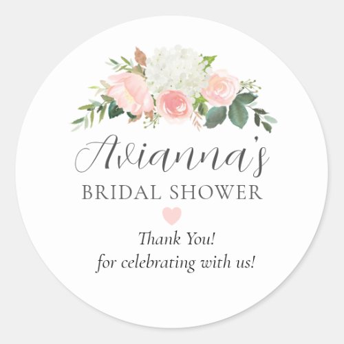 Elegant Pink Floral Bridal Shower Thank You  Classic Round Sticker