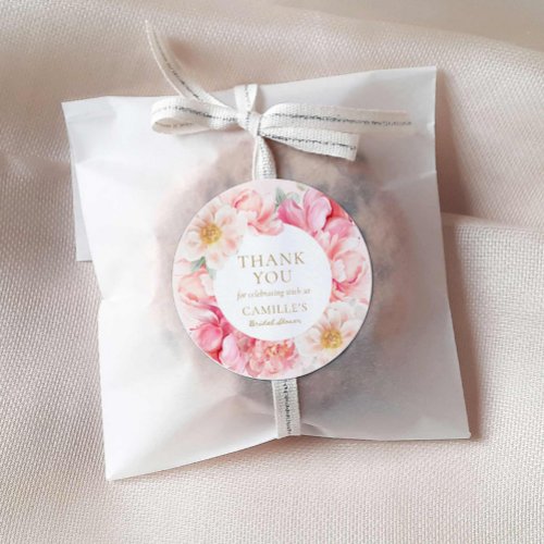 Elegant Pink Floral Bridal Shower Thank you Classic Round Sticker
