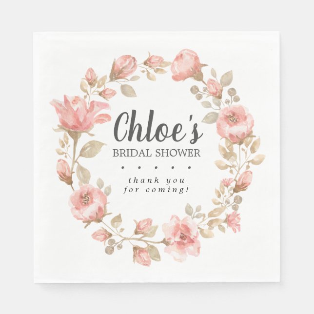 Elegant Pink Floral Bridal Shower Thank You Napkins (Front)
