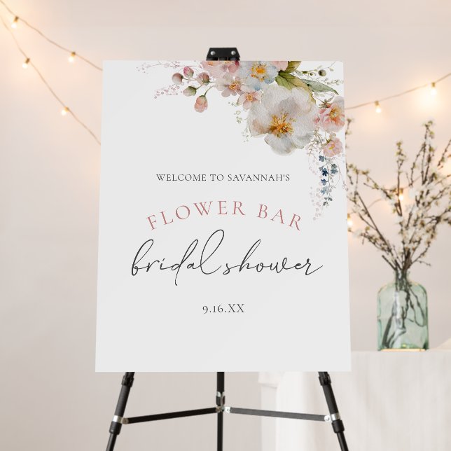 Elegant Pink Floral Bridal Shower Welcome Foam Board (In Situ (Stand))