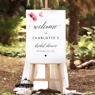 Elegant Pink Floral Bridal Shower Welcome Sign 