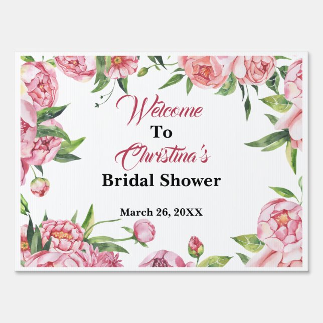 Elegant Pink Floral Bridal Shower Yard Sign (Front)
