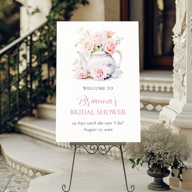 Elegant Pink Floral Bridal Tea Party Welcome Foam Board (Creator Uploaded)