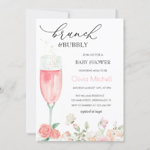 Elegant Pink Floral Brunch & Bubbly Baby Shower Invitation