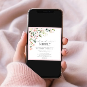 Elegant Pink Floral Brunch & Bubbly Bridal Shower Invitation