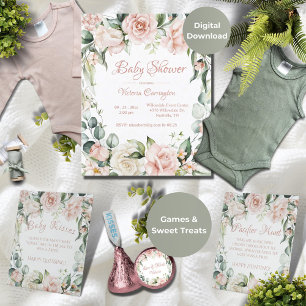 Elegant Pink Floral Budget Baby Shower Invitation