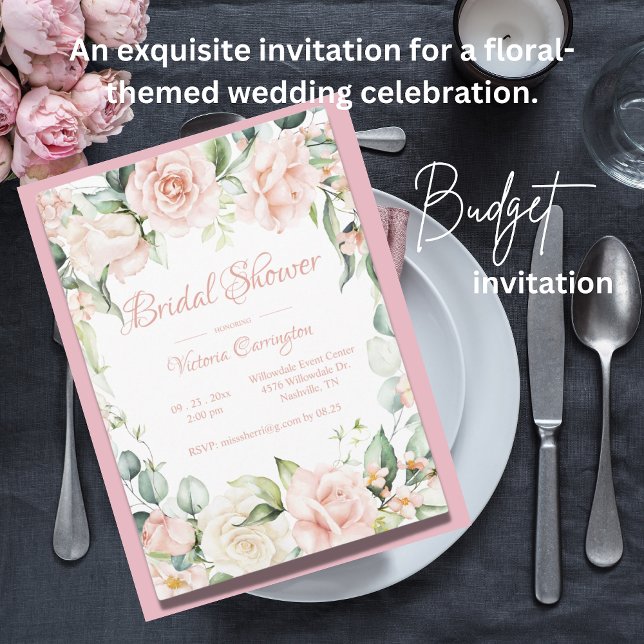 Elegant Pink Floral Budget Wedding Bridal Shower (Creator Uploaded)