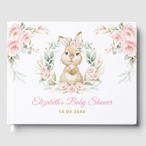 Elegant Pink Floral Bunny Rabbit Girl Baby Shower Guest Book