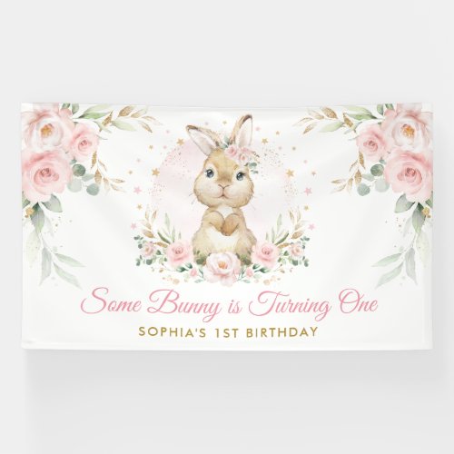 Elegant Pink Floral Bunny Rabbit Girl Birthday Banner