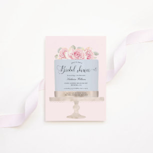Elegant Pink Floral Cake Bridal Shower Invitation