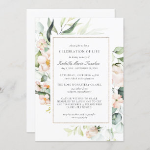 Elegant Pink Floral Celebration of Life Funeral Invitation