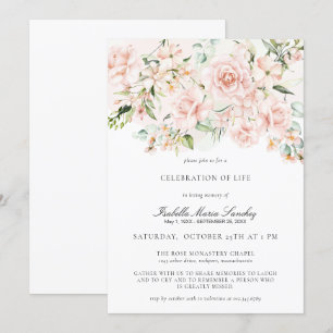 Elegant Pink Floral Celebration of Life Funeral Invitation