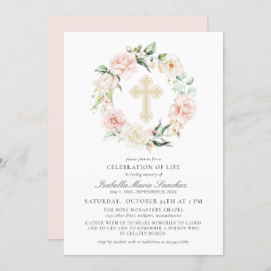 Elegant Pink Floral Celebration of Life Funeral Invitation