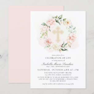 Elegant Pink Floral Celebration of Life Funeral Invitation