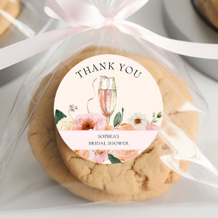 Elegant Pink Floral Champagne Thank You Classic Round Sticker
