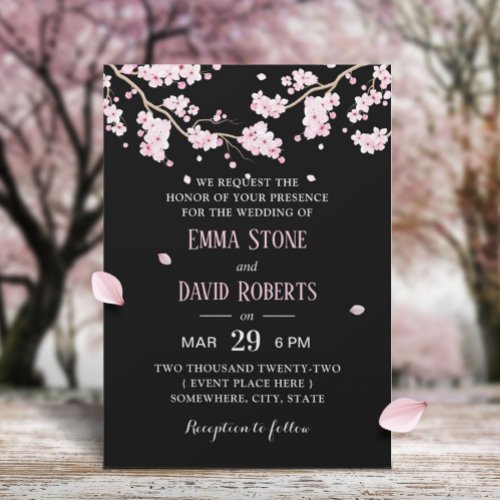 Elegant Pink Floral Cherry Blossom Wedding Invitation