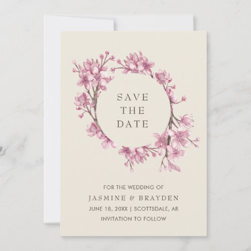 Elegant Pink Floral Cherry Blossom Wedding Save The Date