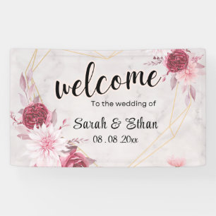 Elegant Pink floral Cherry Blossom Wedding welcome Banner